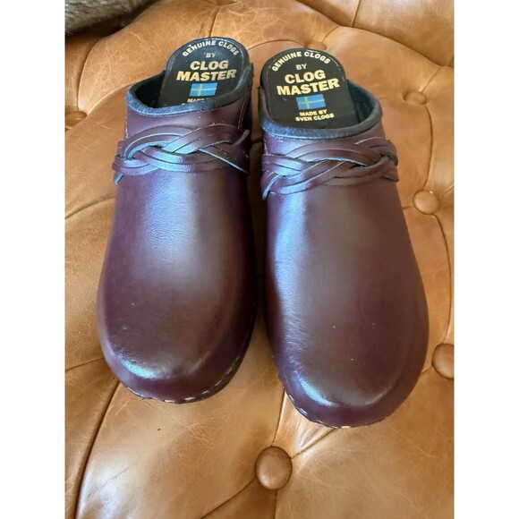 Sven Clog Master Women Eu 41 Burgandy Leather Woven Accent Shoes Wooden Slip On - Picture 4 of 10